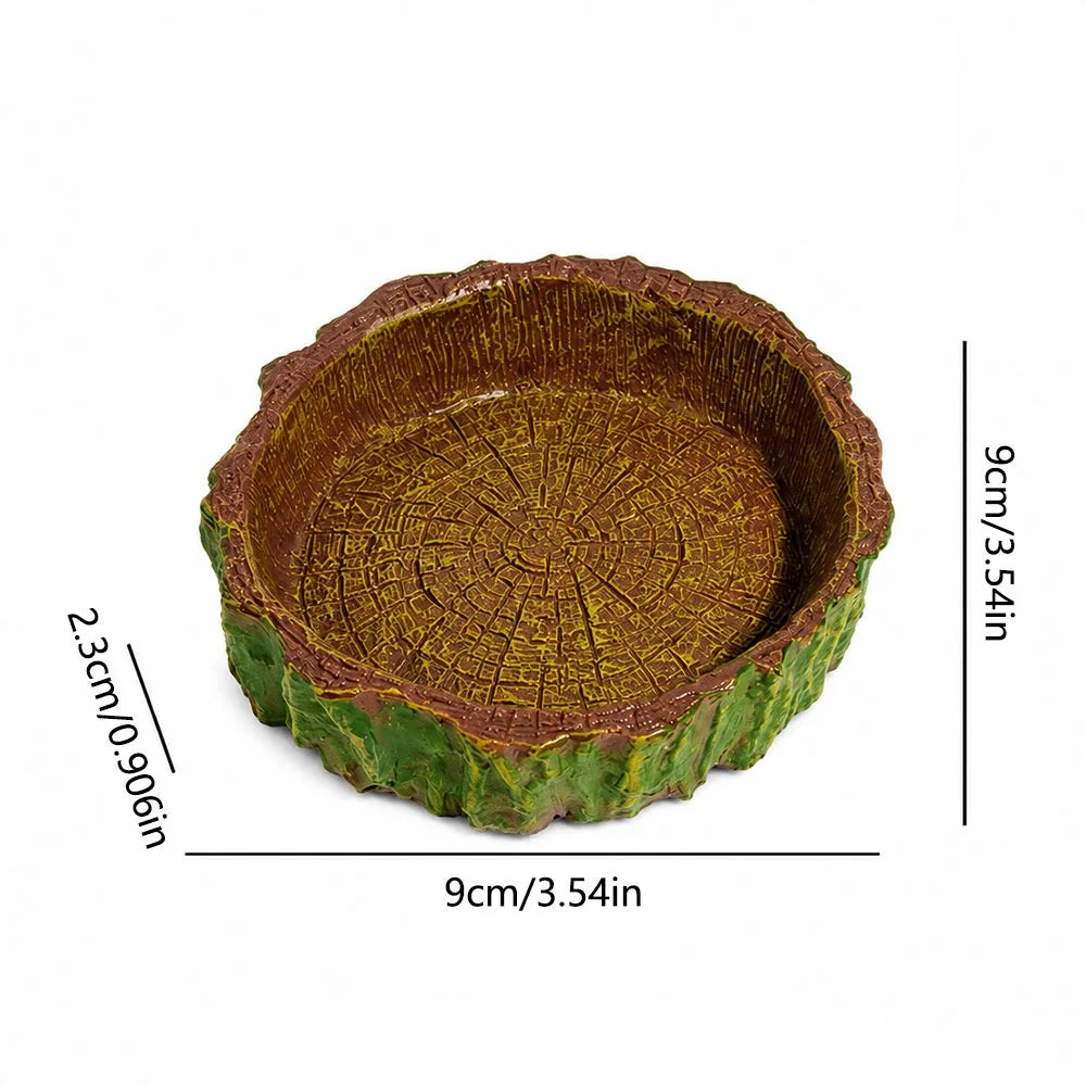Multi-functional Reptile Feeding Bowl Multicolor Tree Stump Shape Crawler Water Basin Faux Stone Leak Proof