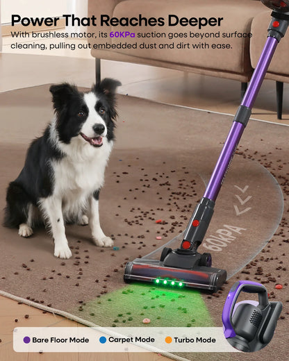 Erabros EV3 Cordless Vacuum Cleaner 500w 60Kpa Suction Power 60mins Cordless Vacuum Handheld Smart Home Dust Mug 3 Suction Model