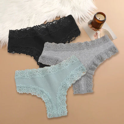 3Pcs/set Women Cotton Lace Panties Floral Intimate Underwear Trendy Patchwork Lace Briefs Female Soft Underpants Lingerie S-XL
