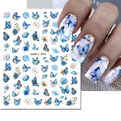 3d Nail Art Decals Spring Booming Violets Lavenders Purple Blue Pink Flowers Butterflys Stickers Decoration For Nail Tips Beauty