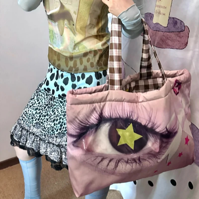 Brand Portrait Print Tote Bag Large Capacity Top-handle Shopper Bag Fashion Pvc Kraft Paper Shoulderbag Waterproof Pouch Storage