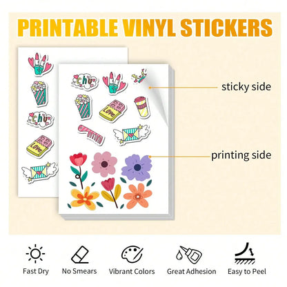 ESHANG A4/Letter High Matte Printable Vinyl Sticker Paper for Inkjet Printer Self-Adhesive Sheets Dries Quickly