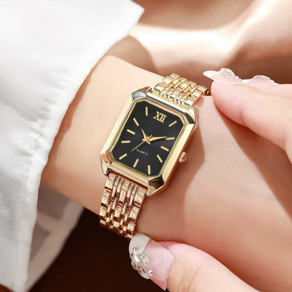 2PCS Fashion Rectangle Women Quartz Watch Rhinestone Bracelet Set Roma Dial Ladies Wristwatches Girls Clock Reloj Mujer