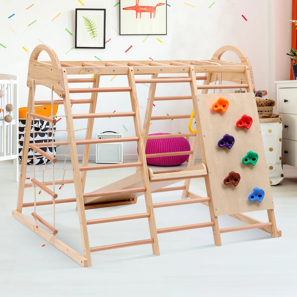 7-in-1 Climbing Scaffold, Include Swing, Swing Rings, Climbing Ladder, Climbing Board, Climbing Net, Slide, for Children's Room