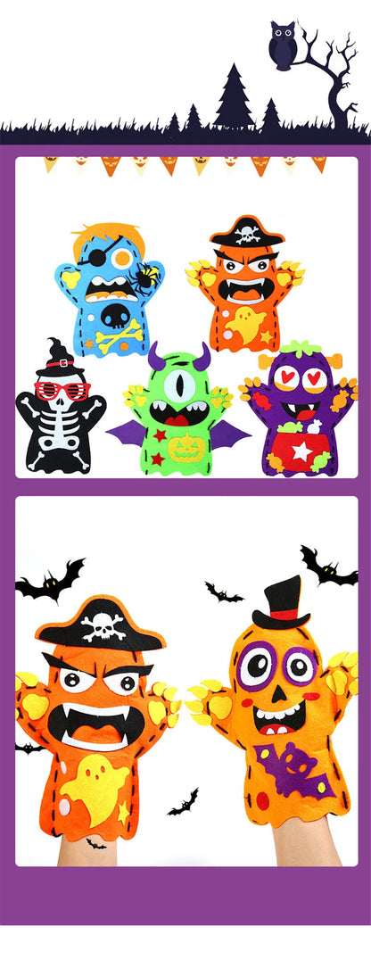 3Pcs Halloween Hand Puppet DIY Craft Toy Felt Sewing Kit Hand Finger Story Puppet Kindergarten Creative Children Educational Toy