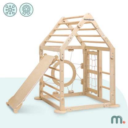 Mamabrum Large Wooden Square Play House Climbing With Slide Ladder for Children 3 + Montessori Large Motorite
