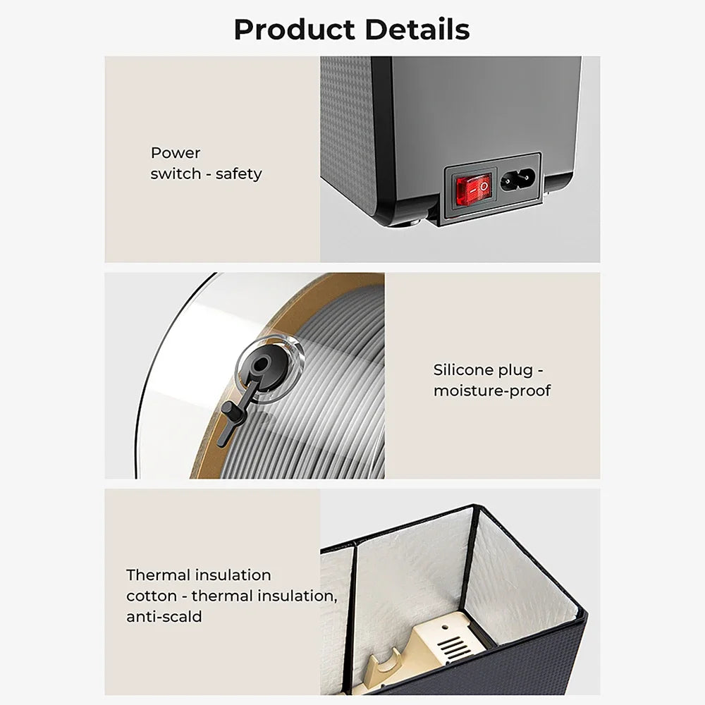 Creality Filament Dryer Box 2.0 360° Hot-air Heating 1.75mm / 2.85mm Filaments Support 24 Hours Timer Real-time Humidity