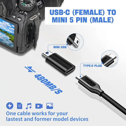 4 Pack USB C Adapter, 2 USB C Female to Micro USB Male Connector, 2 USB C to Mini 5-Pin USB Male Adapter
