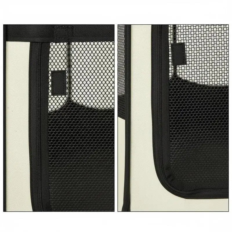 Foldable Enclosed Playpen for Dog Cat Small Animals Octagonal in Oxford Fabric and Steel - Ø 120 X 58H cm - Black and Cream