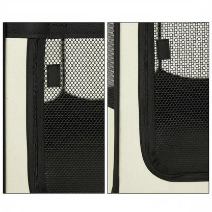 Foldable Enclosed Playpen for Dog Cat Small Animals Octagonal in Oxford Fabric and Steel - Ø 120 X 58H cm - Black and Cream