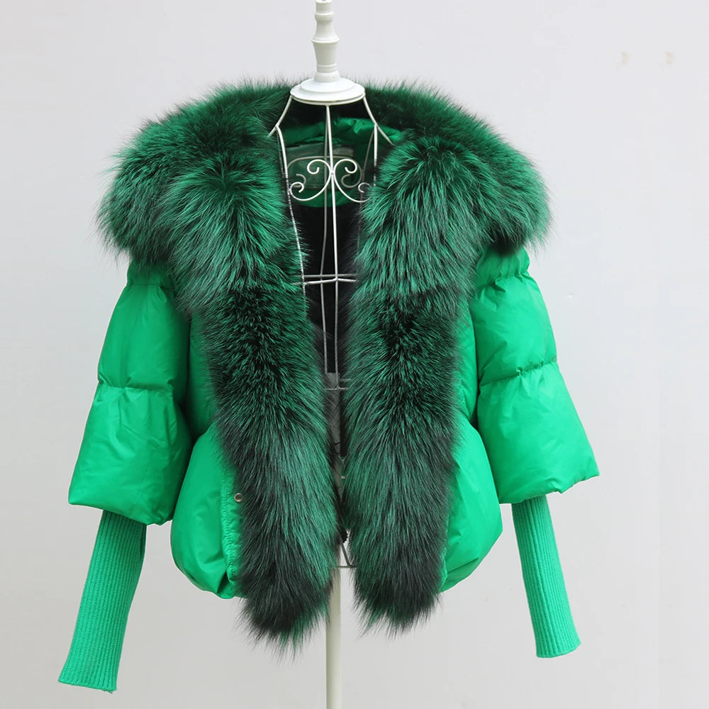 Oversized Winter Warm Real Fox Fur Collar Black Down Coat Women Puffer Outerwear Jackets 2024 Autumn Winter