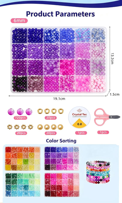 Glass Beads 24Colors 6mm Bracelet Making Kit Jewelry Supplies Tool DIY Handmade Crystal Glass Beads Elastic String Charm Spacers