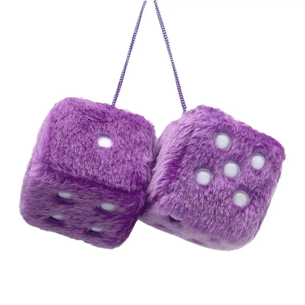 2pcs Big Long Hair Hot Stamping Dot Dice Plush Toy Cube Pendant Car Ornament Sieve Anime Car Decoration Accessories Auto Pendant