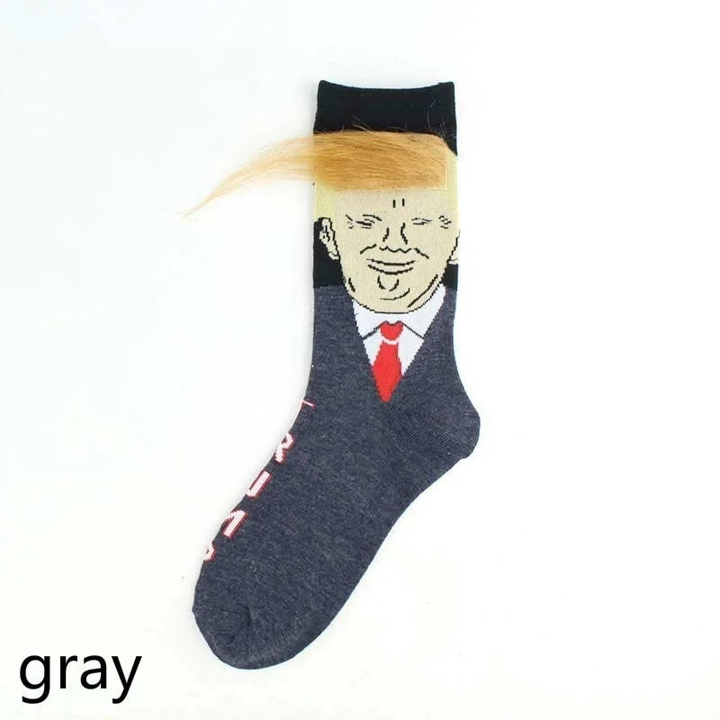 Doneld Trunp Stockings with 3D Fake Hair Crew Socks for Men Women