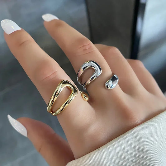 Silver Color High-quality Smooth Geometric Irregular Hollow Opening Rings For Women Fashion Birthday Party Jewelry