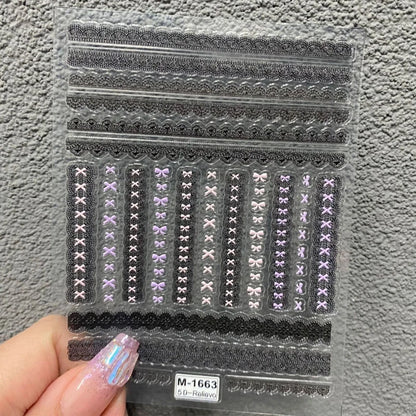 Japanese Bowknot Lace Heart Nail Stickers Self Adhesive Sweet Cool Pink Black Lace Nail Decals Cool Girls Manicure Decorations