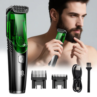 Cordless Men Beard Trimmer Rechargeable Electric Shaver Vacuum Hair Clipper For Mustache Sideburns Waterproof Shaving Machine
