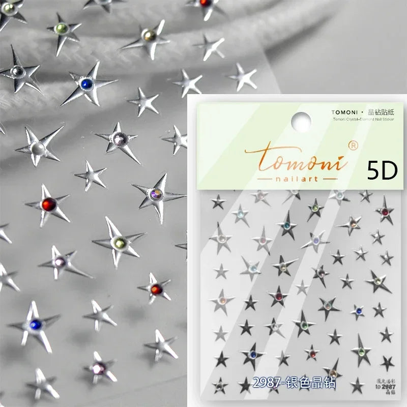 1 piece  5D silver nail stickers metal mini star nail art stickers high quality exquisite decals self-adhesive nail art stickers
