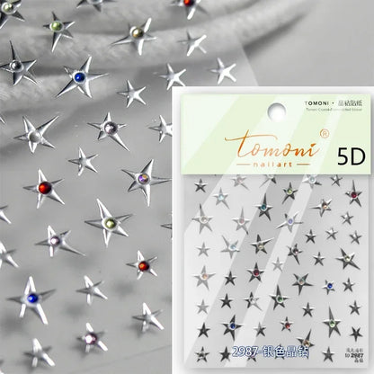 1 piece  5D silver nail stickers metal mini star nail art stickers high quality exquisite decals self-adhesive nail art stickers