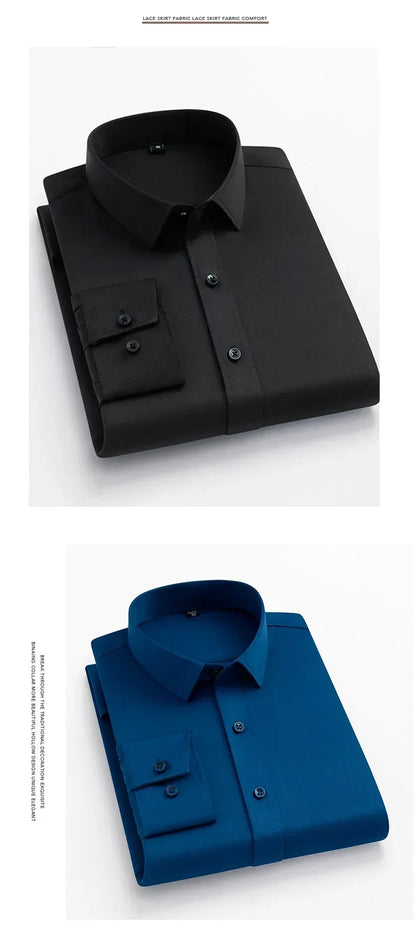 55-105KG Men's long sleeved elastic shirt, non ironing business dress, professional work attire, stand up collar shirt