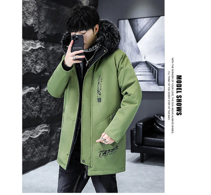 Winter Men's Long Down Jacket Fashion Male Thermal Parkas Coats Casual Men Classic Fur Collar Warm Padded Jackets Clothing 5XL