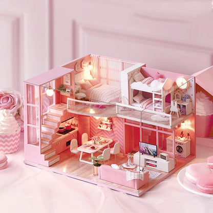 Doll House Kit 3D Wooden Mini DollHouse Assembly Building with Furniture Kit Toy For Birthday Gift 3D Puzzle Handmade Home Decor