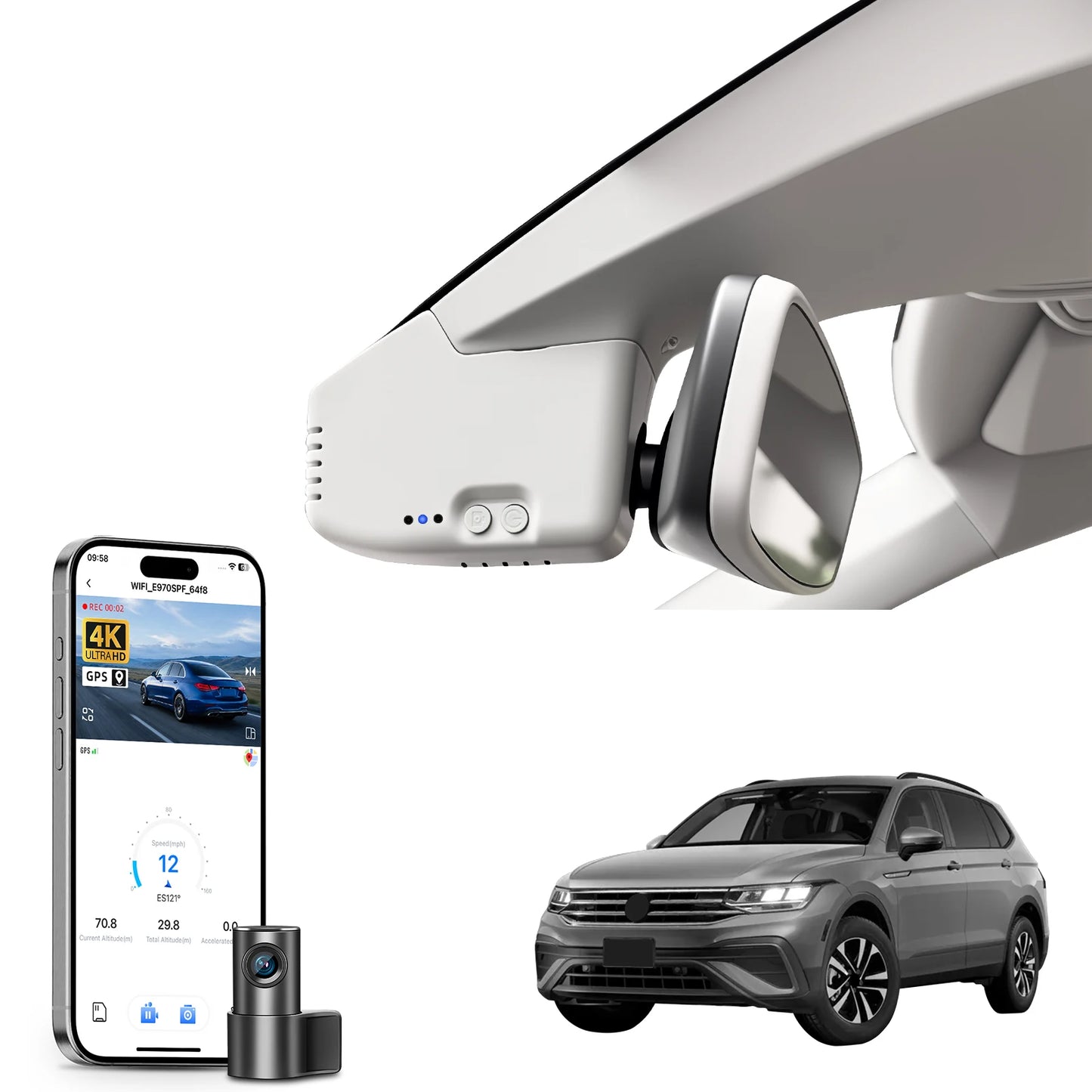 Mangoal 4K Dash Cam GPS WiFi & APP For Volkswagen Tiguan Gen2 AD BW Dash Car Camera 2018-2024 Plug and Play