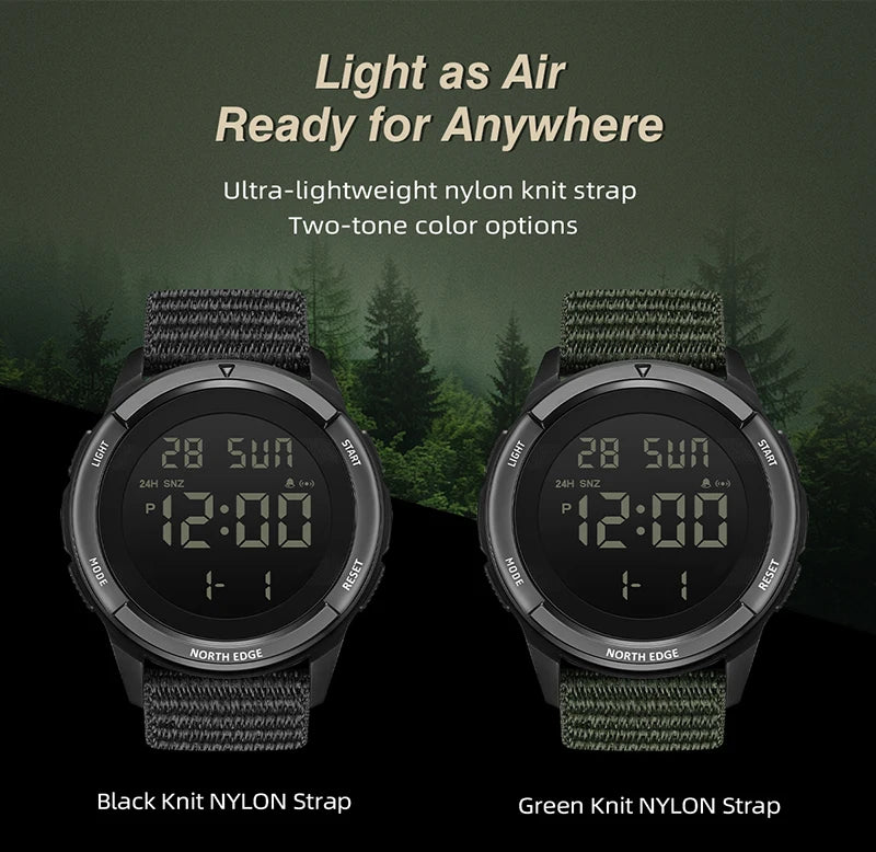 NORTH EDGE 2026 TERRAX Men's Digital Watches Outdoor Sports Swimming Waterproof 50M Stopwatch Countdown Electronic Watch For Men
