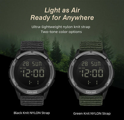 NORTH EDGE 2026 TERRAX Men's Digital Watches Outdoor Sports Swimming Waterproof 50M Stopwatch Countdown Electronic Watch For Men