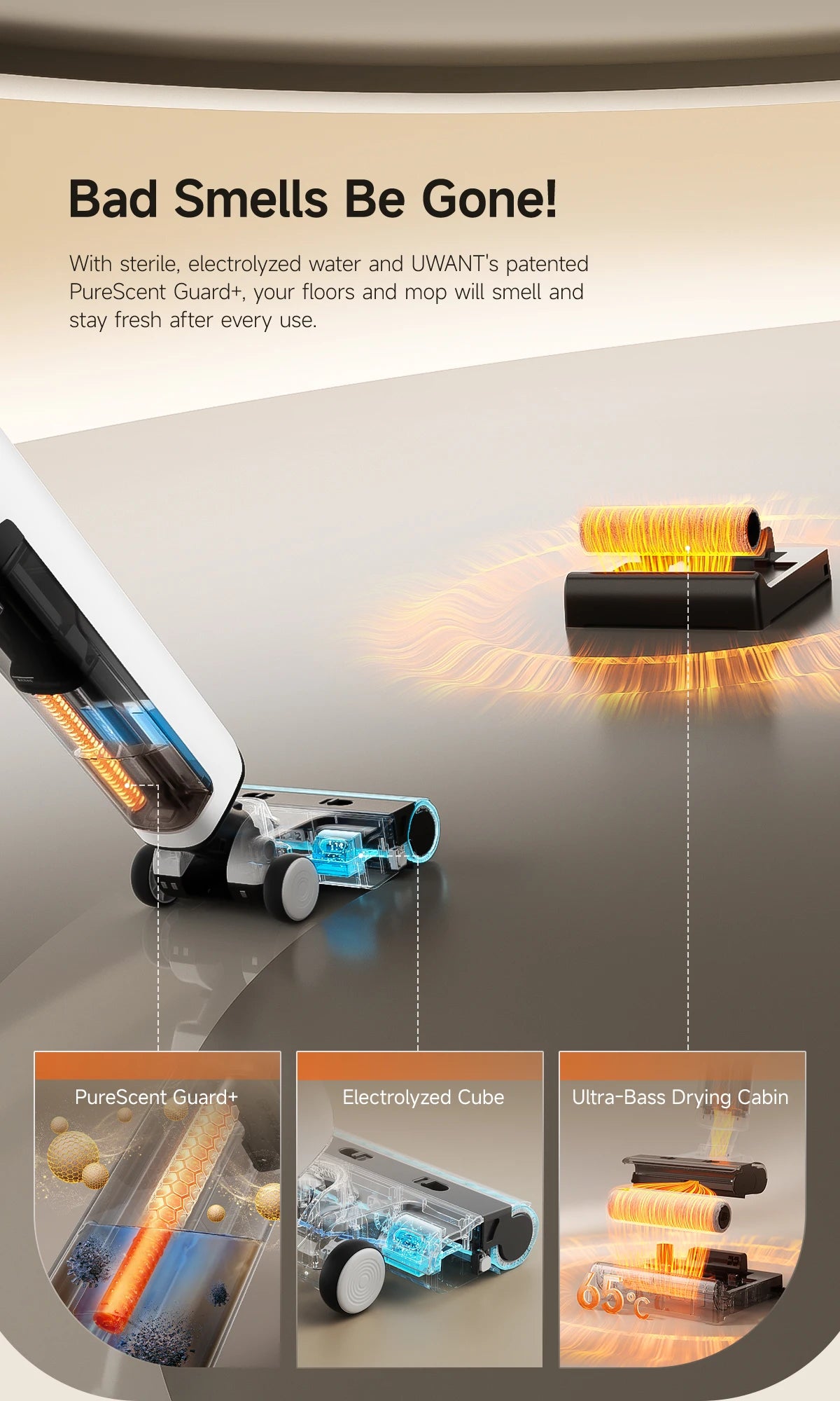 UWANT D500 Wet Dry Vacuum Cleaner 17000Pa Suction 180°Lay-Flat Cordless Mop AI Self-Cleaning 65°C Drying Triple-Sided Edge