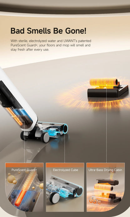 UWANT D500 Wet Dry Vacuum Cleaner 17000Pa Suction 180°Lay-Flat Cordless Mop AI Self-Cleaning 65°C Drying Triple-Sided Edge