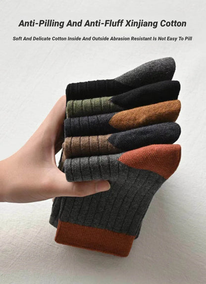 5‑Pairs Unisex Men's Trendy Color Block Crew Socks Breathable Comfy Casual For All Seasons Outdoor Wearing