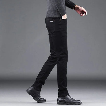 Spring Autumn New Men's Pure Black Slim Jeans Elastic Straight Pants Business Fashion Leisure Korean Vintage Denim Pants Male