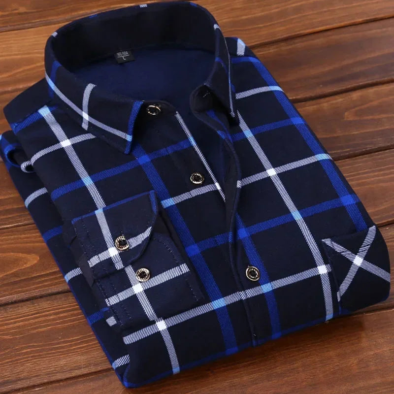 2025Men's Casual Warm Shirts Autumn Winter Long Sleeve Plaid Shirt Thick Warm Tops Men High Quality Soft Large Size Shirt Camisa