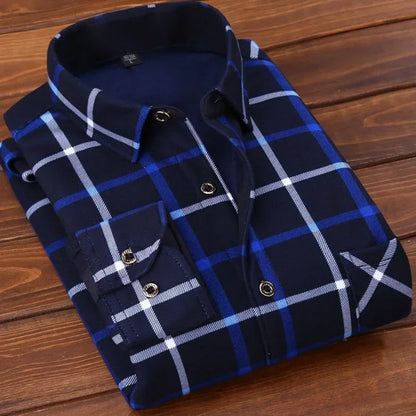 2025Men's Casual Warm Shirts Autumn Winter Long Sleeve Plaid Shirt Thick Warm Tops Men High Quality Soft Large Size Shirt Camisa
