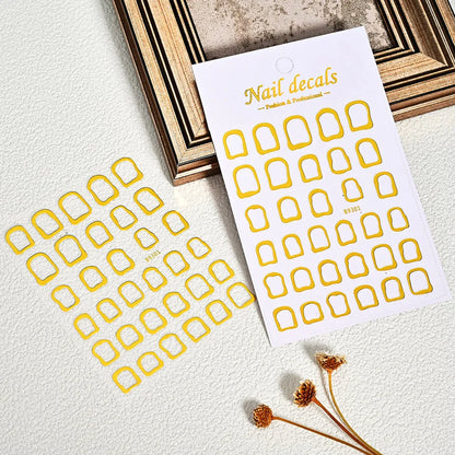 1Pc 3D Gold Hollow Irregular Geometric Nail Stickers Holo Metal Frame Gold/Silver Decals Square Self Adhesive Sliders Nail Deco