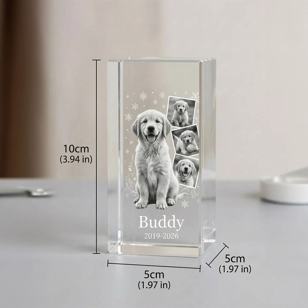 Personalized Custom Pet Memorial Crystal Block,Photo Collage,2D Laser Etched,Pet Loss Gift,Non-Fading Engraving,Tabletop Display