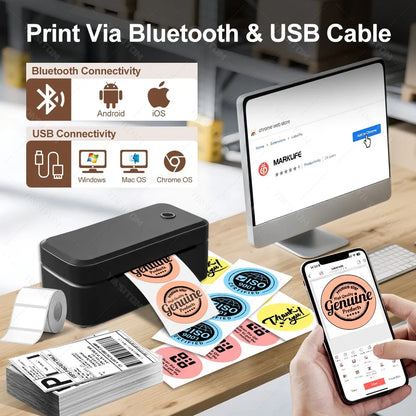 110mm Bluetooth Thermal Label Printer Wireless Shipping Label Printer Compatible with iPhone Android Windows Widely Used X4