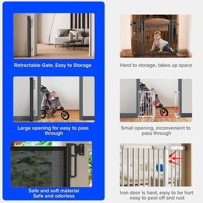 Retractable Baby Gate Punch-free Pets Stair Gate Dog Cat Stair Door Fence Childproof Net No-Drill Mesh  Kids Safety doorway