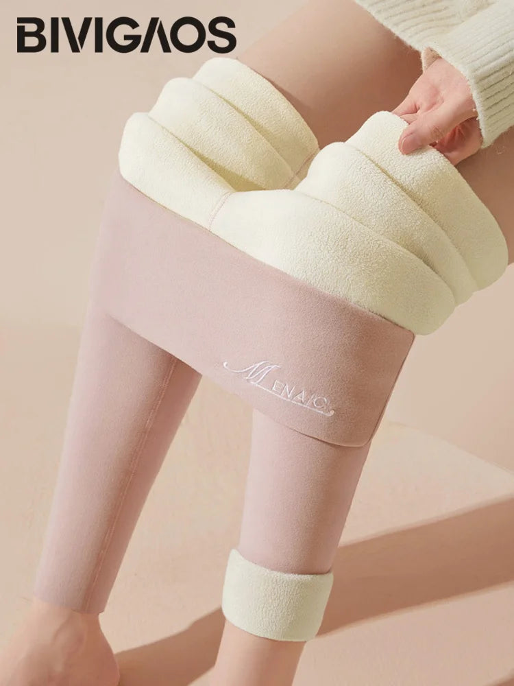 BIVIGAOS Women's Autumn Winter High Waist DE Velvet Leggings Thick Spontaneous Hot Warm Leggings Slim Elastic Leggings
