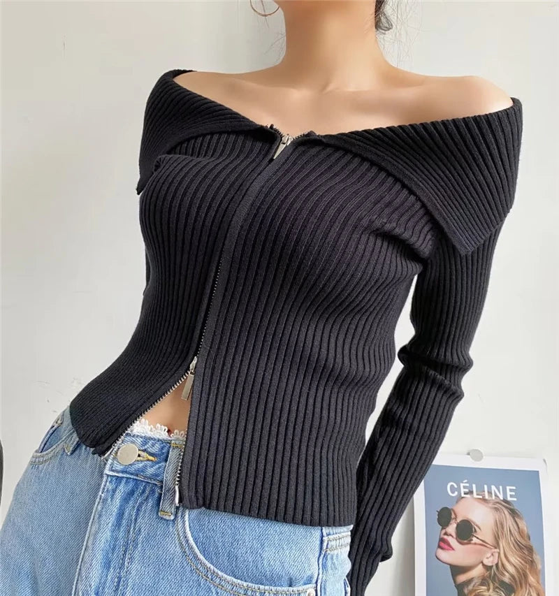 LUNDUNSHIJIA 2026 New Autumn Women Elegant Thickened Zipper Sweaters For Women Rose Red Fashion Short Female Cardigan 4 Colors