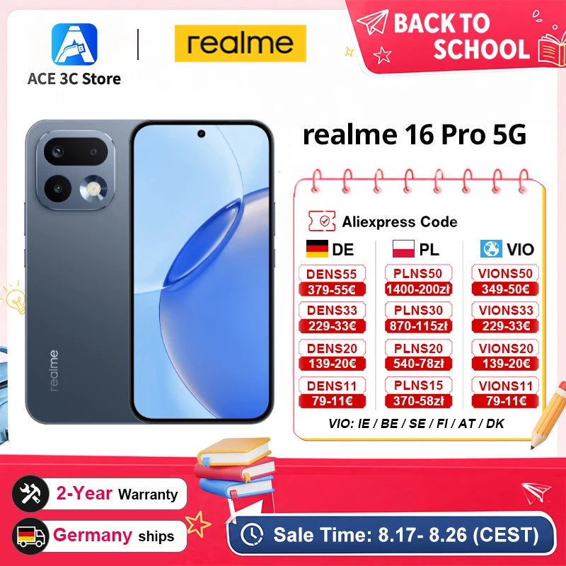 New Arrival realme 16 Pro 5G Smartphone European Version 200MP LumaColor Camera 6500nit AMOLED Display 6500mAh Battery NFC