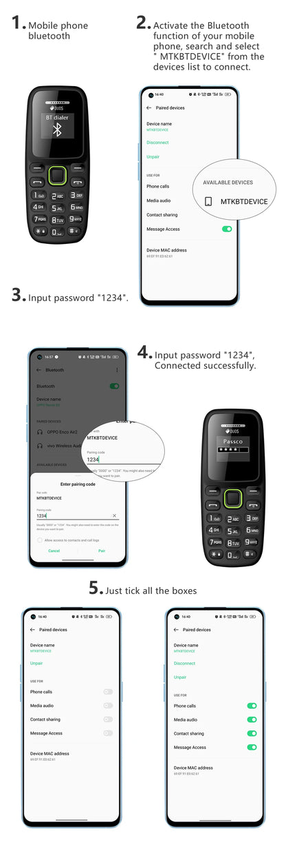 BM310 Small Mobile Phones Unlocked Bluetooth Earphone Telephone Low Radiation Automatic Call Recording Dual SIM Small Cell Phone