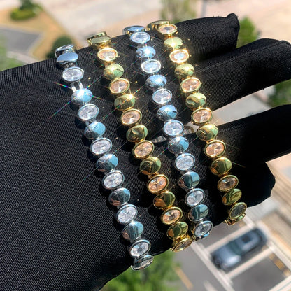 Gold Color Geometric Oval Stretchy Stretch Beaded Tennis Chain Bracelet For Women Fashion Adjusted Jewelry