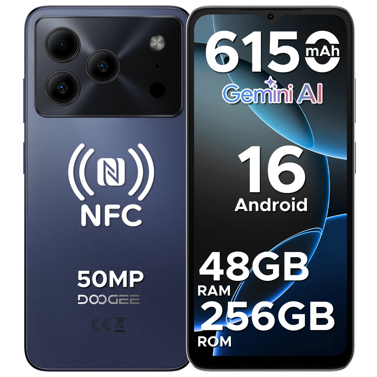 DOOGEE Note56 Plus VIP Edition Smartphone 48GB 256GB 6150mAh Large Battery 6.56'' 90Hz Display 50MP Camera NFC Android 16 Mobile Phones