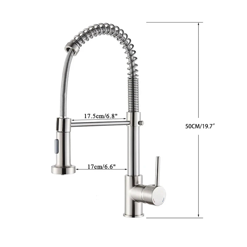 Kitchen Faucets Brush Brass Faucets for Kitchen Sink Single Lever Pull Out Spring Spout Mixers Tap Hot Cold Water Crane