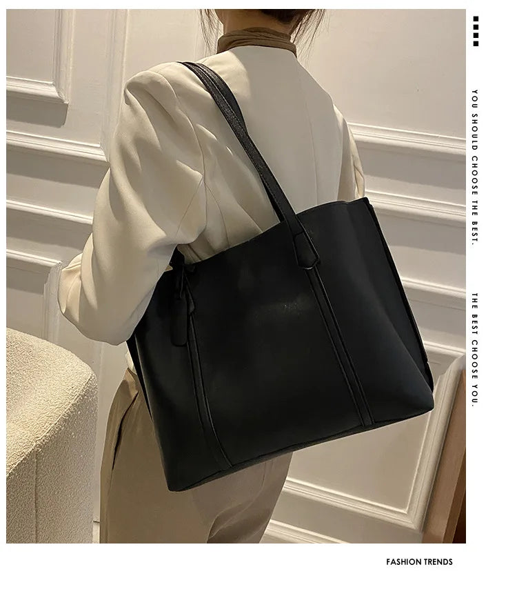 Large Capacity Women's Bag, New Soft Leather Tote Bag, Casual and Versatile Single Shoulder Bags for Woman Korean Style Handbags