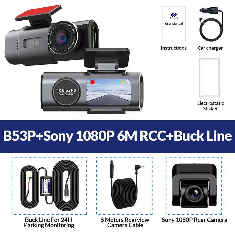 Dash Cam 4K GPS WIFI APP 24H Night Vision Mini Optional Rear Lens Dashcam Car DVR Video Recorder Camera For Car Black Box