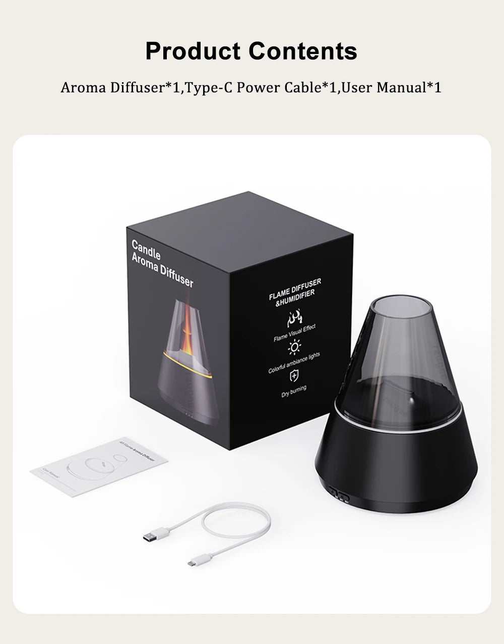 Flame Humidifier Essential Oil Diffuser Aroma Air Humidifier Fragrance Diffuser for Home Aromatherapy Diffuser with Night Light