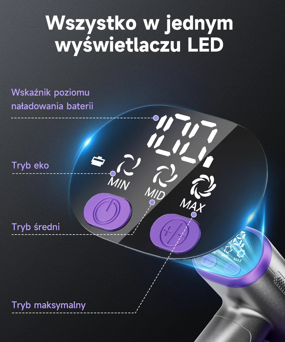 Tdyon Cordless Vacuum Cleaner, 50000Pa Suction 500W Motor Vacuum with LED Display, 50 Mins Runtime Auto Mode & Anti‑Tangling Brush for Carpet Hard Floor